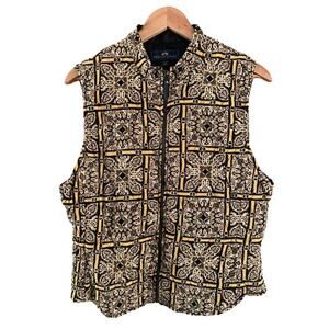 British‎ Khaki Equestrian Style Paisley Quilted Zipper Vest Sz L